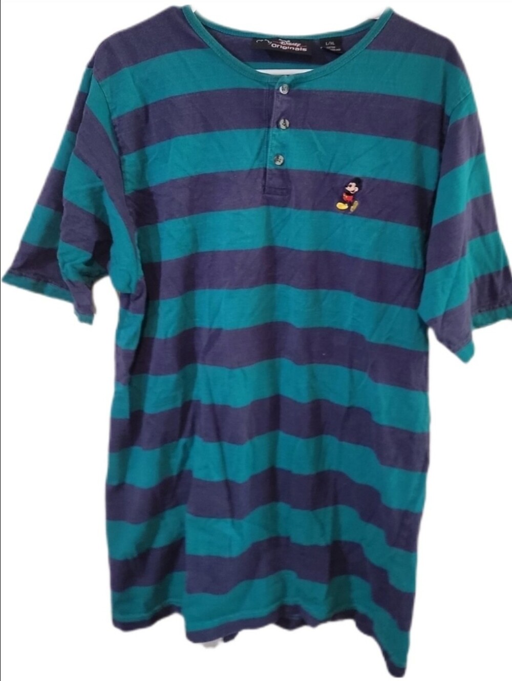 Vintage Mickey Mouse Striped Henley Shirt Disney Originals 90s Embroidery  L/XL